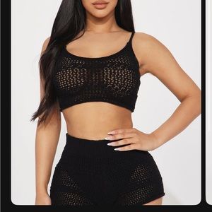 Mesh black cover up short set